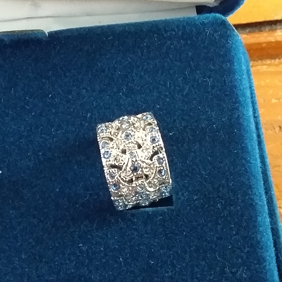 Silver tone clip on earrings with blue crystals. - Picture 3 of 3